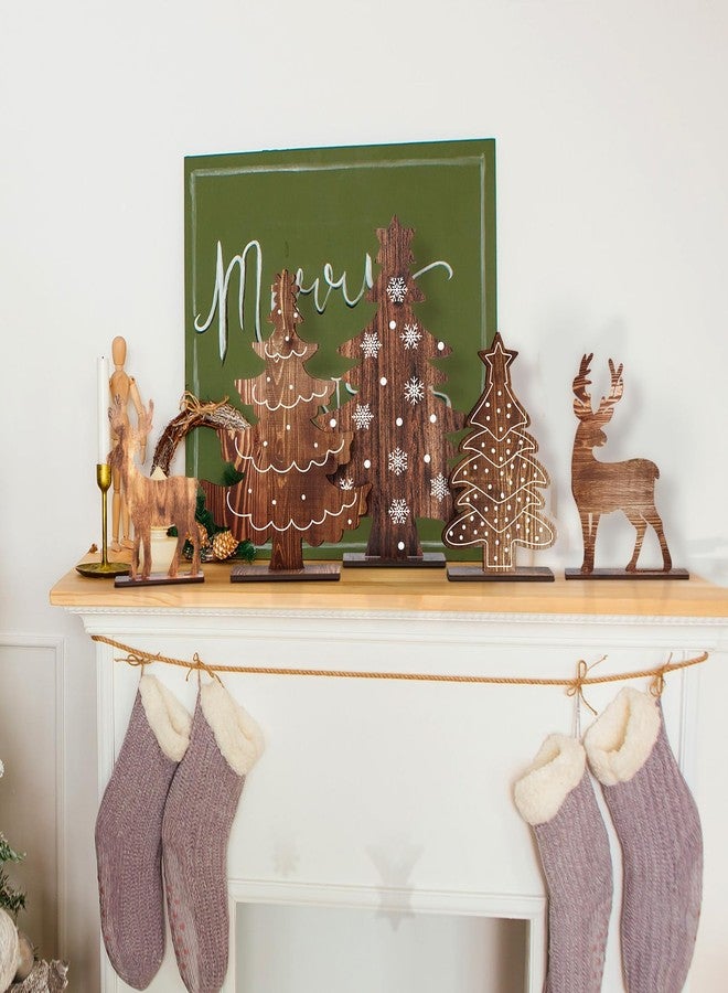 Barydat مجموعة باريدات من 8 قطع لتزيين طاولة عيد الميلاد، تتضمن شجرة صنوبر خشبية وغزلان، قطعة مركزية للطاولة، لافتات شتوية لعيد الميلاد، ديكور ريفي للمنزل والمكتب، هدايا للحفلات (ريفي) - Image 5